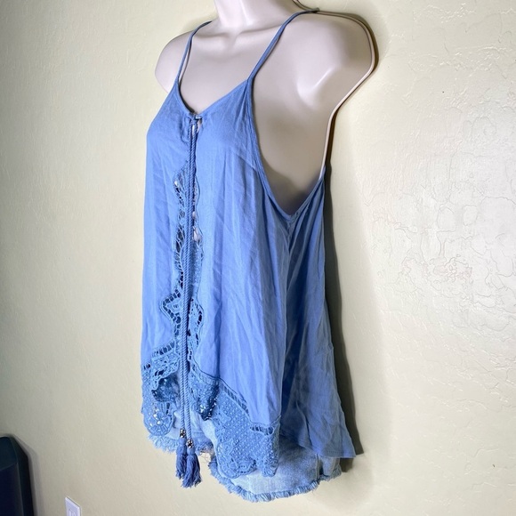 Light Blue Crochet Boho Tunic Flowy Halter Top Y2k Size Small S - Picture 6 of 13